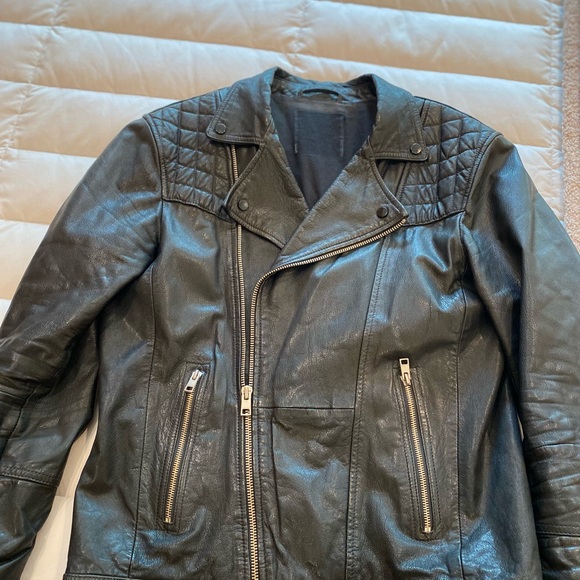 AllSaints mens Kushiro Leather Biker Jacket (Small) - Picture 6 of 7